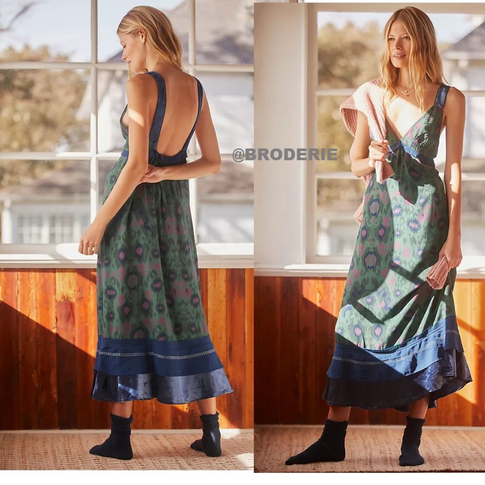 Anthropologie Velvet-Trimmed Slip Midi Dress size L new nwt - Picture 1 of 13